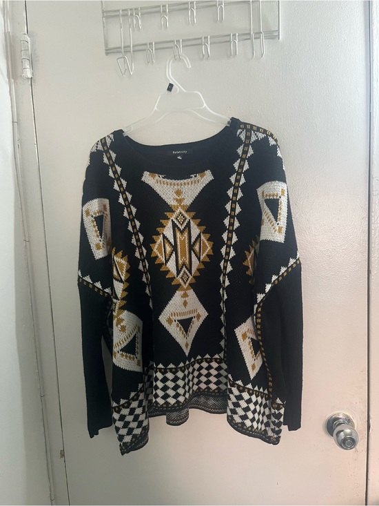 Relativity Sweaters - Relativity Black, Gold & Cream Aztec Knit Pullover